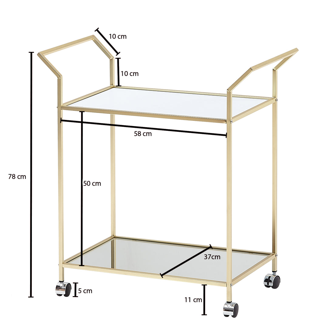 Servierwagen in Gold_ Beistelltisch_ Rollen_ Verspiegelte Ablageflächen - KADIMA DESIGN_Größe_ 73x37x78 cm_