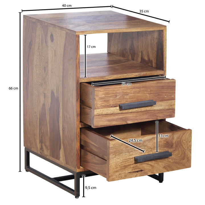 Moderne Nachtkommode im Industrial-Style_ Massivholz- und Metall-Design_ für Boxspringbetten - KADIMA DESIGN_Größe_ 40x35x66 cm_