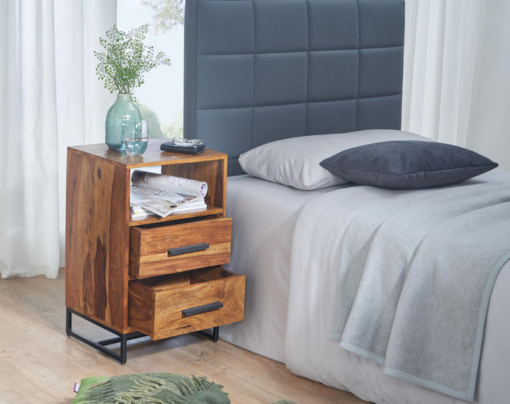 Moderne Nachtkommode im Industrial-Style_ Massivholz- und Metall-Design_ für Boxspringbetten - KADIMA DESIGN_Größe_ 40x35x66 cm_