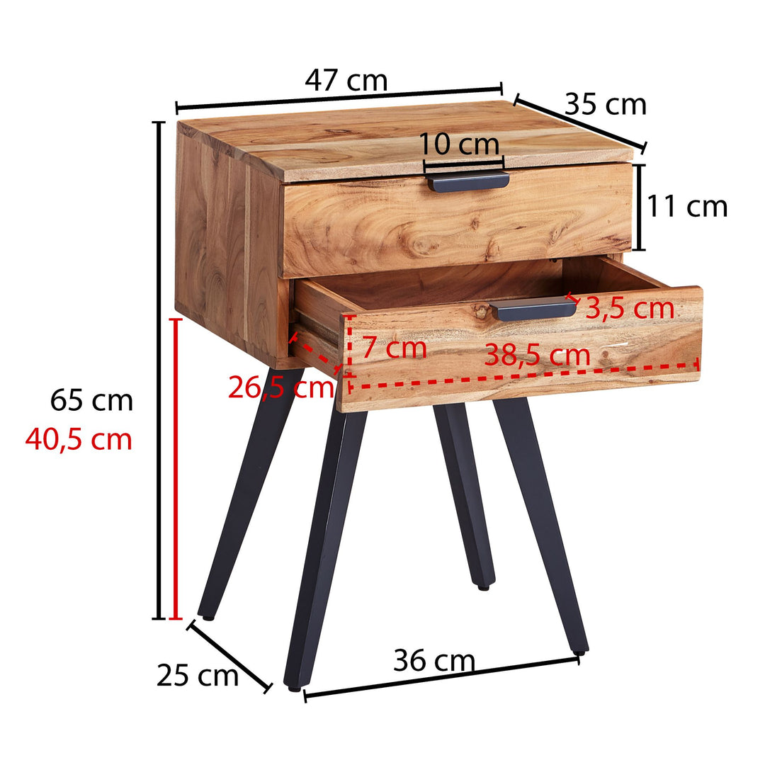 Industrial Nachtkonsole aus Akazien-Massivholz_ Hochwertiges Handmade Unikat_ Braun Grau - KADIMA DESIGN_Größe_ 47x35x65 cm_