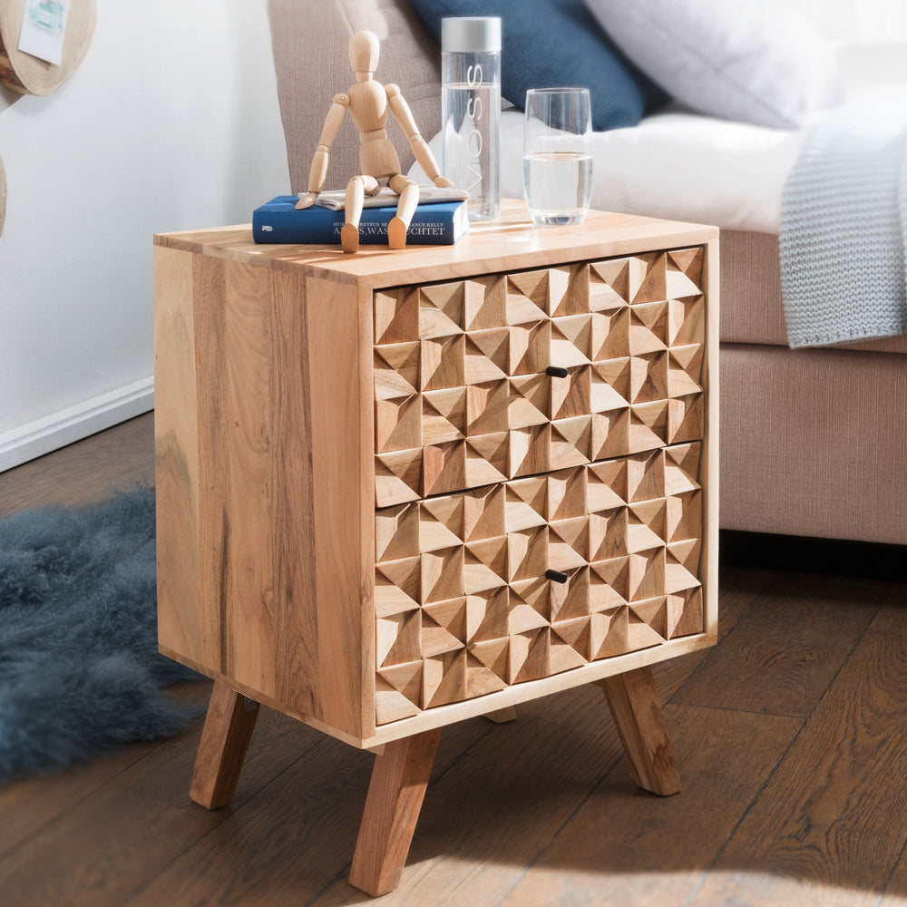 Handgefertigtes Nachtkästchen aus Massivholz_ moderner Landhaus-Stil_ 2 Schubladen - KADIMA DESIGN_Größe_ 44x35x61 cm_