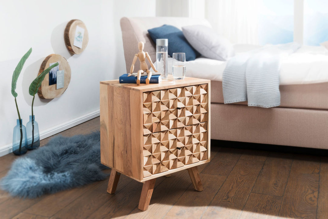 Handgefertigtes Nachtkästchen aus Massivholz_ moderner Landhaus-Stil_ 2 Schubladen - KADIMA DESIGN_Größe_ 44x35x61 cm_