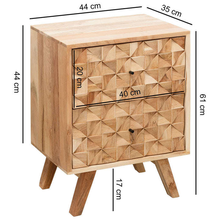 Handgefertigtes Nachtkästchen aus Massivholz_ moderner Landhaus-Stil_ 2 Schubladen - KADIMA DESIGN_Größe_ 44x35x61 cm_