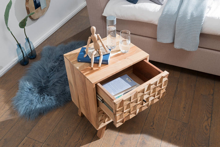 Handgefertigtes Nachtkästchen aus Massivholz_ moderner Landhaus-Stil_ 2 Schubladen - KADIMA DESIGN_Größe_ 44x35x61 cm_