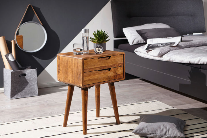 Massivholz Nachtkästchen im Landhaus-Stil_ Sheesham_ 47x66x36 cm_ 2 Schubladen - KADIMA DESIGN_Größe_ 47x36x66 cm_