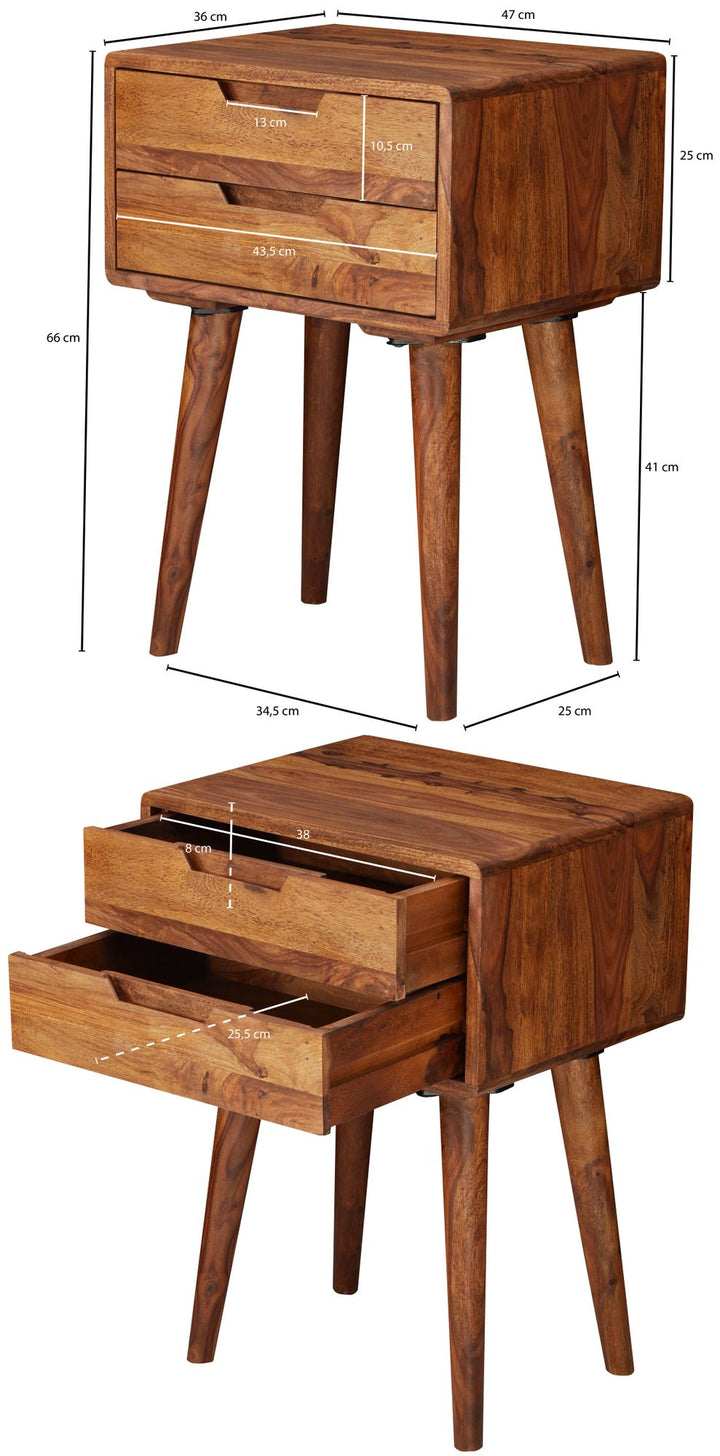 Massivholz Nachtkästchen im Landhaus-Stil_ Sheesham_ 47x66x36 cm_ 2 Schubladen - KADIMA DESIGN_Größe_ 47x36x66 cm_