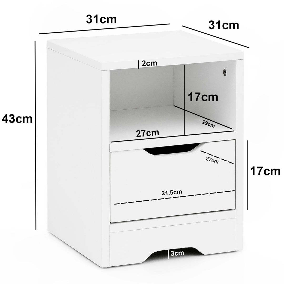 Moderne Nachtkonsole ILM_ 31x43x31 cm_ geräumige Schublade_ Regalfach_ Melaminharzbeschichtung_ kratzfest_ wasserabweisend_ Spanplatte - KADIMA DESIGN_Farbe_ Weiß_ Größe_ 31x31x43 cm_