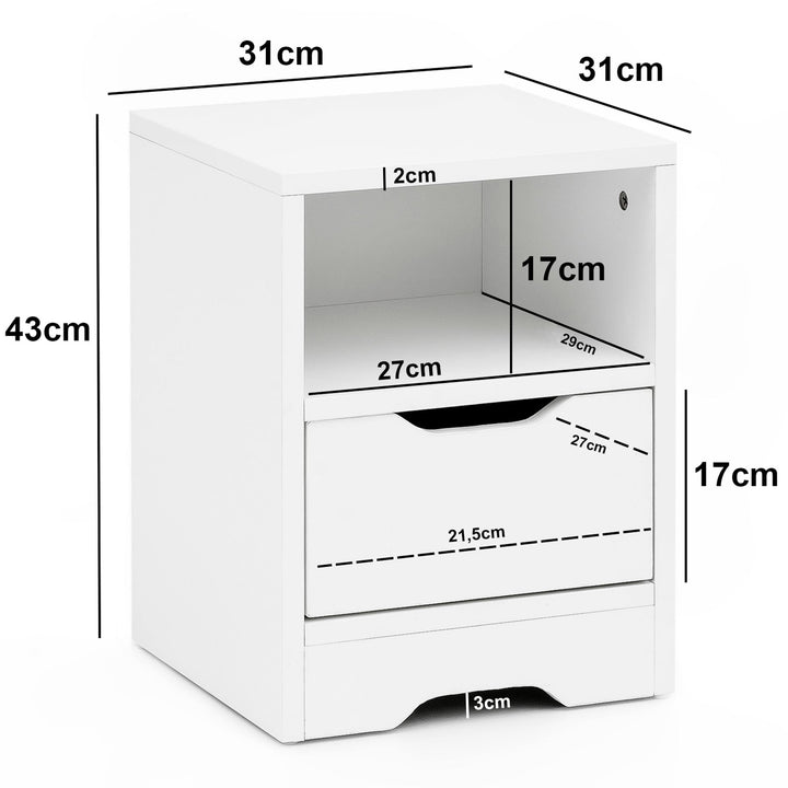 Moderne Nachtkonsole ILM_ 31x43x31 cm_ geräumige Schublade_ Regalfach_ Melaminharzbeschichtung_ kratzfest_ wasserabweisend_ Spanplatte - KADIMA DESIGN_Farbe_ Weiß_ Größe_ 31x31x43 cm_