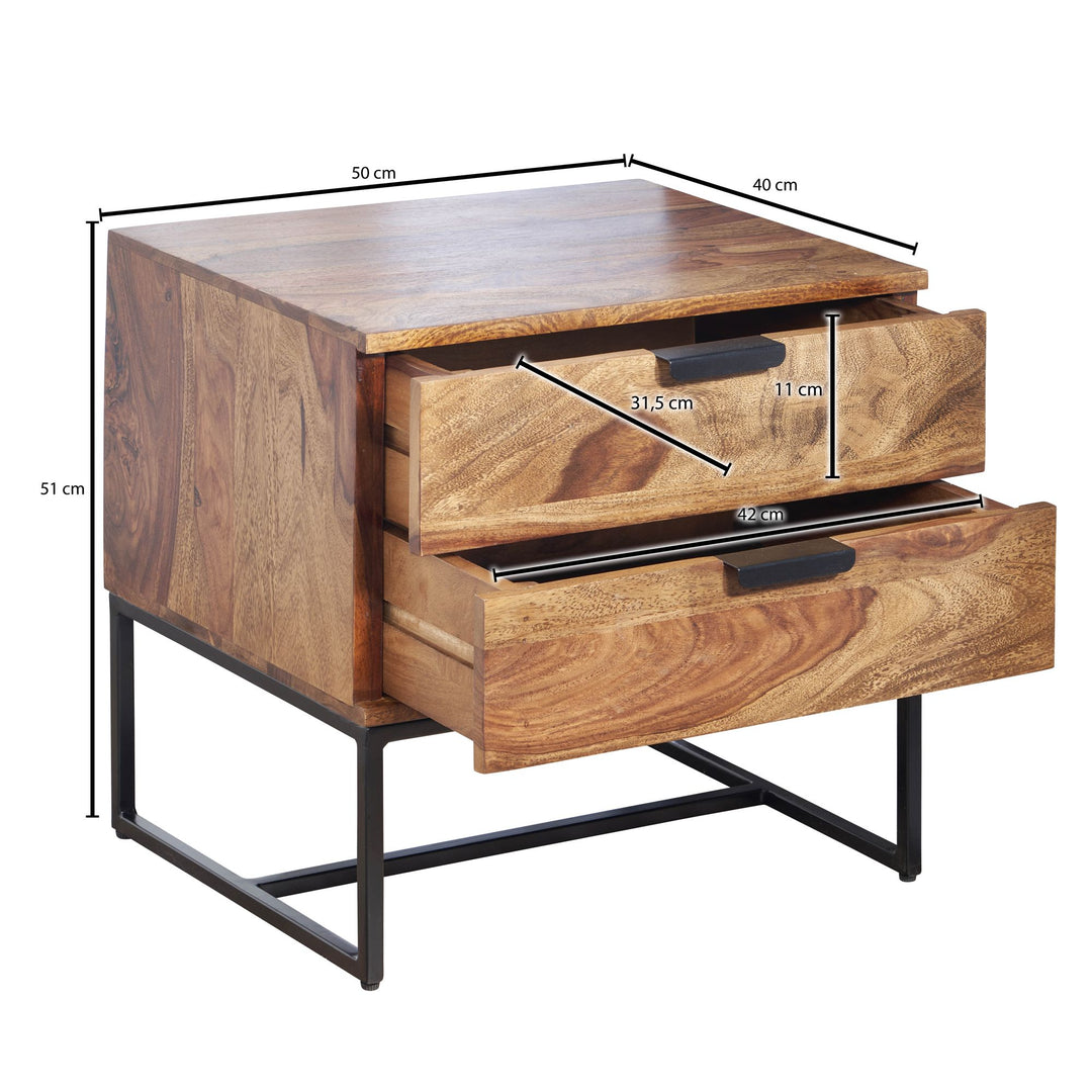 Industrial Nachtkonsole aus Sheesham-Holz und Eisen_ 2 Schubladen_ 50x40x51 cm - KADIMA DESIGN_Größe_ 50x40x51 cm_