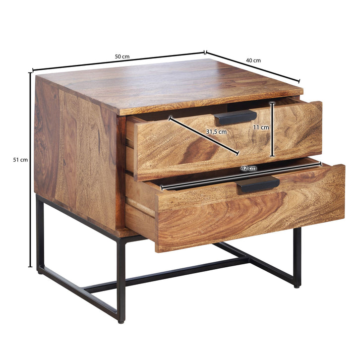 Industrial Nachtkonsole aus Sheesham-Holz und Eisen_ 2 Schubladen_ 50x40x51 cm - KADIMA DESIGN_Größe_ 50x40x51 cm_