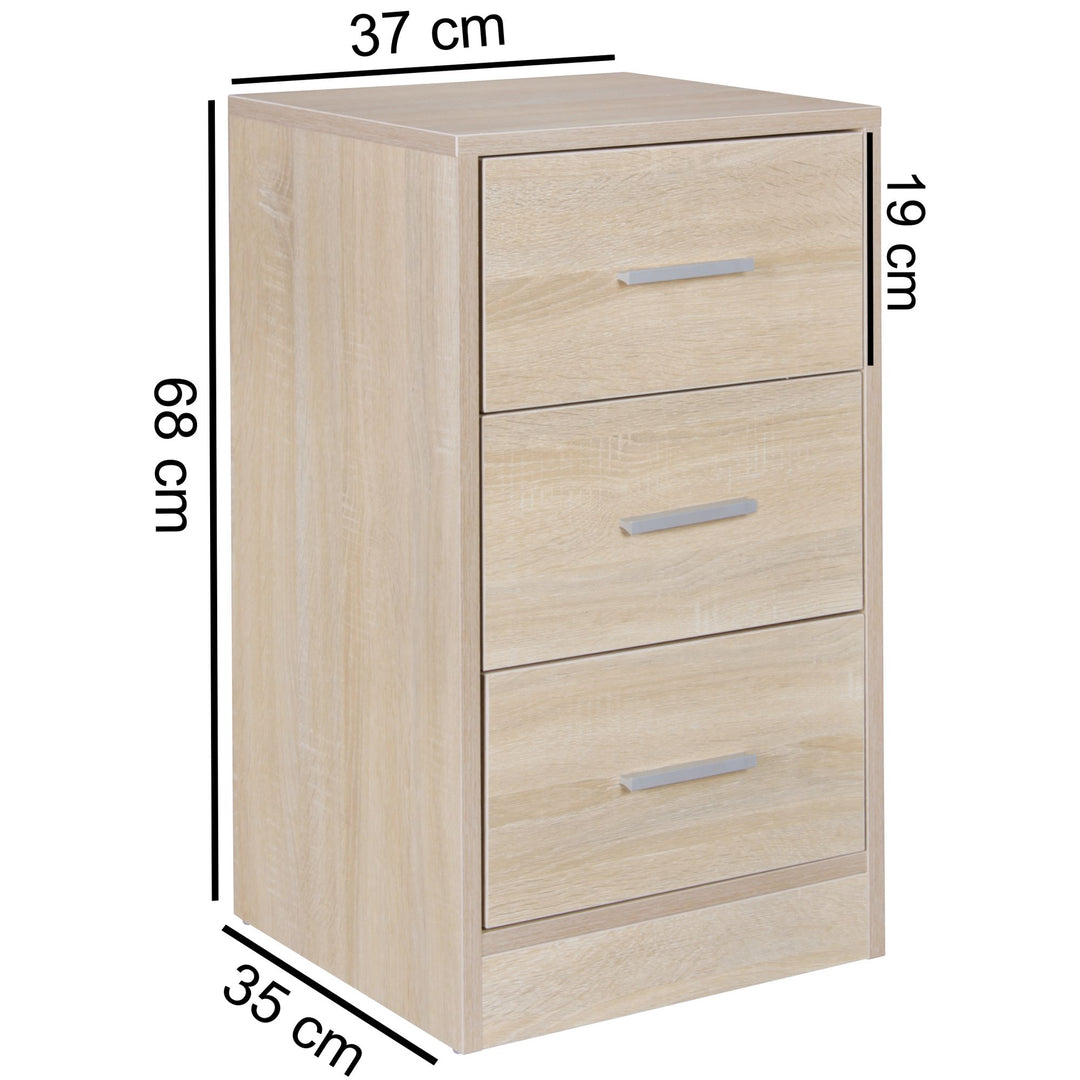 Moderner Nachtschrank_ Holz_ 3 Schubladen_ in Schwarz/Weiß/Sonoma_ melaminharzbeschichtet - KADIMA DESIGN_Farbe_ Beige_ Größe_ 38x35x68 cm_