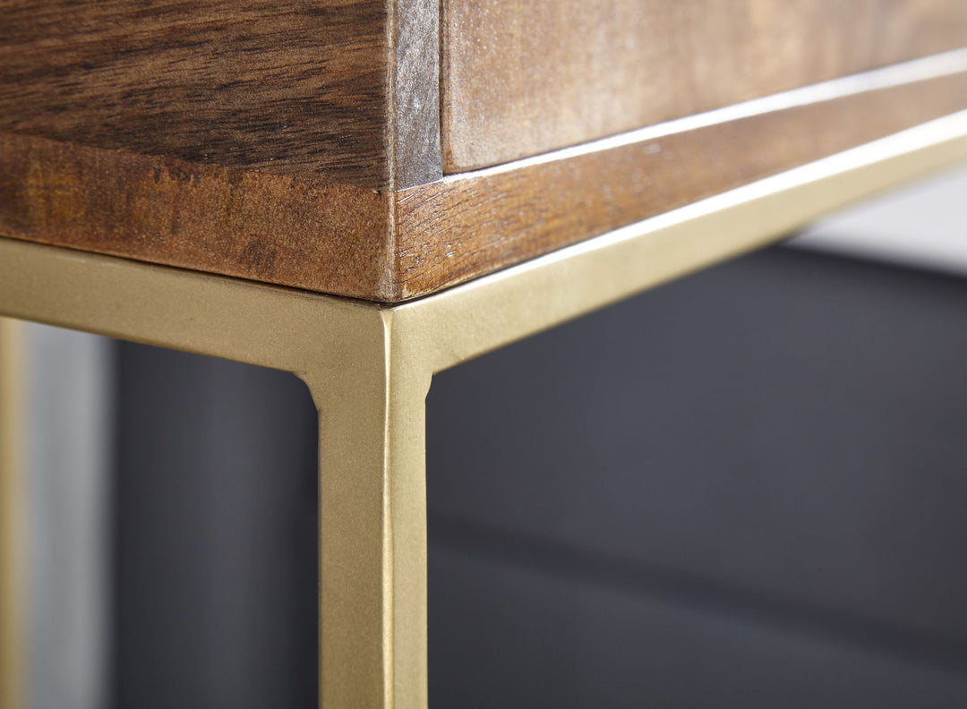 Nachttisch Mango Massivholz/Metall_ Industrial-Stil_ Boxspringbett-kompatibel_ Geräumige Schublade - KADIMA DESIGN_Größe_ 40x35x75 cm_