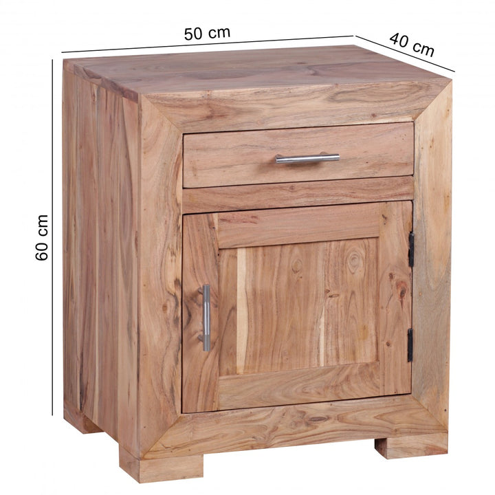 Massivholz Nachtschrank_ Landhausstil_ 60 cm Höhe_ Schublade &amp;amp; Tür_ Sheesham-Holz - KADIMA DESIGN_Farbe_ Beige_ Größe_ 50x40x60 cm_