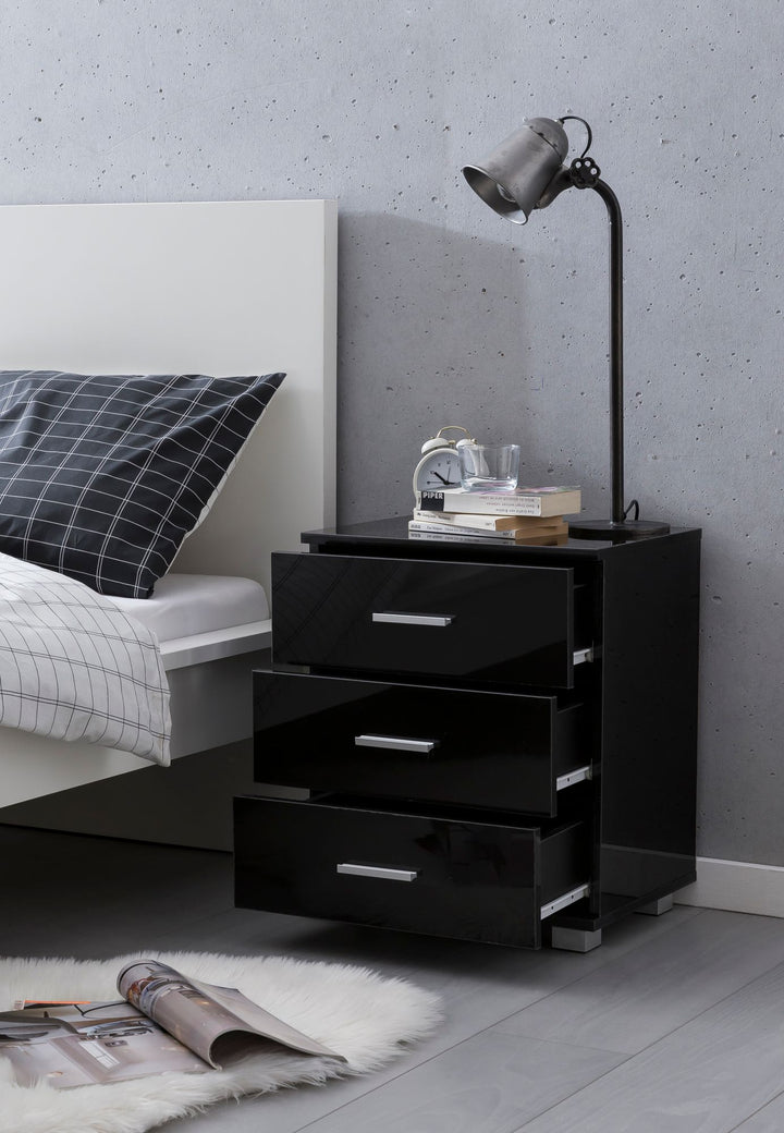 KADIMA DESIGN Nachttisch IRNO - Stilvolles Schlafzimmermöbel mit geräumigen Schubladen und großer Ablagefläche_Schwarz_#sku_BARWL5.867#