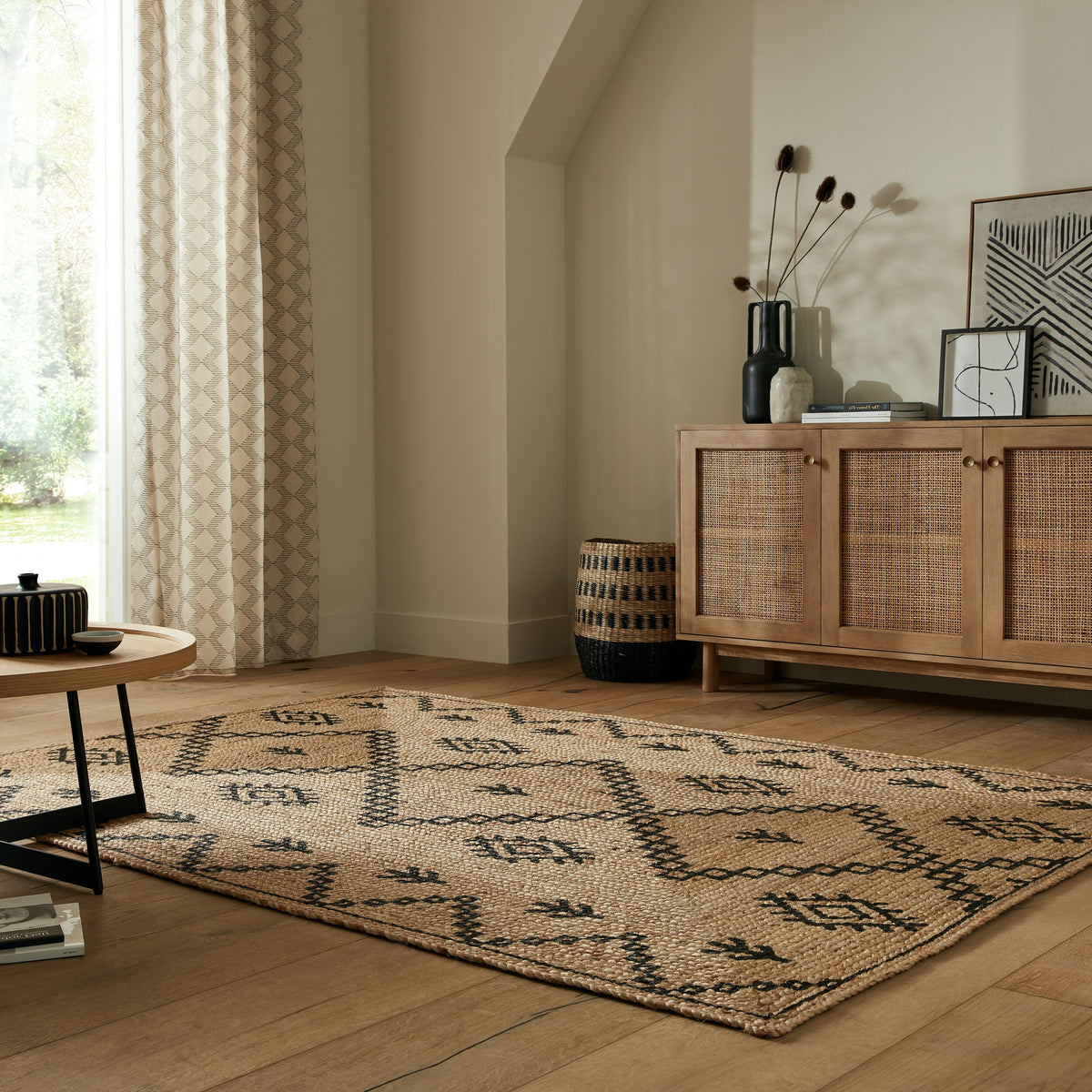 Jute-Teppich mit einzigartigem Design_Braun-Schwarz_Rechteckig_