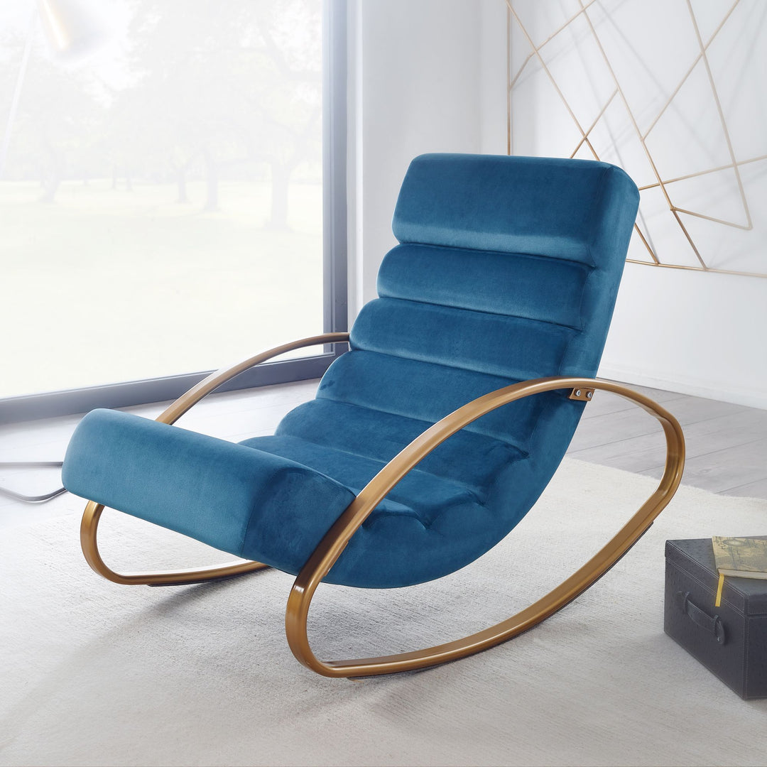 KADIMA DESIGN Schaukelstuhl MUR - Bequemer Relaxsessel mit stilvollem Design und Wippfunktion_Blau_Samt_#sku_BARWL6.224#
