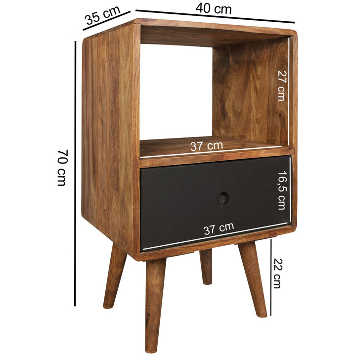 Retro Nachttisch aus Sheesham-Holz_ 70 cm - Für Boxspringbetten_ Vintage-Stil - KADIMA DESIGN_Größe_ 40x35x70 cm_