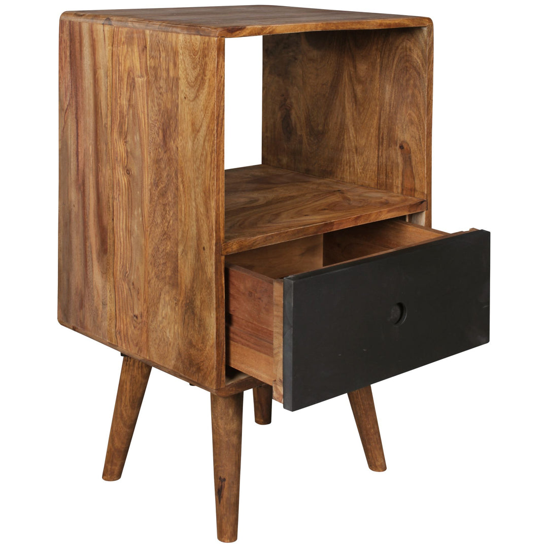 Retro Nachttisch aus Sheesham-Holz_ 70 cm - Für Boxspringbetten_ Vintage-Stil - KADIMA DESIGN_Größe_ 40x35x70 cm_