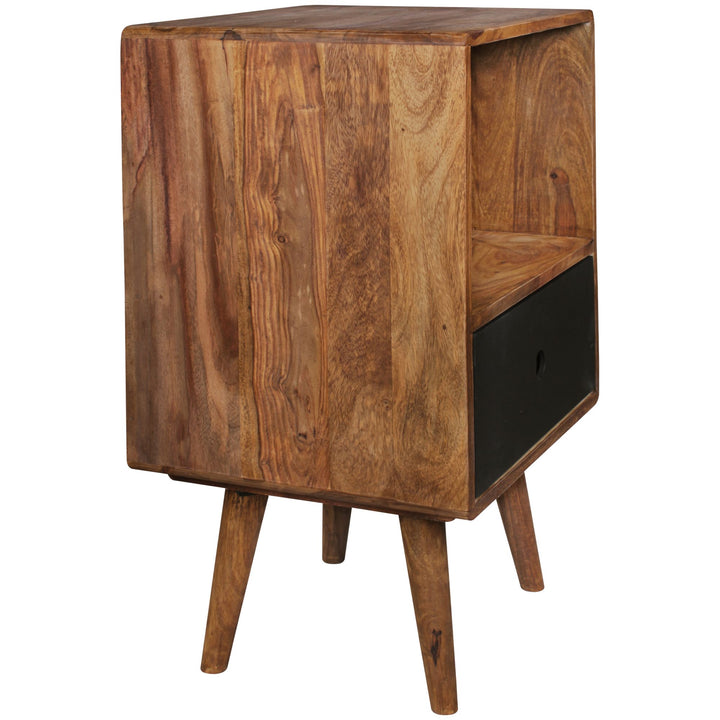 Retro Nachttisch aus Sheesham-Holz_ 70 cm - Für Boxspringbetten_ Vintage-Stil - KADIMA DESIGN_Größe_ 40x35x70 cm_