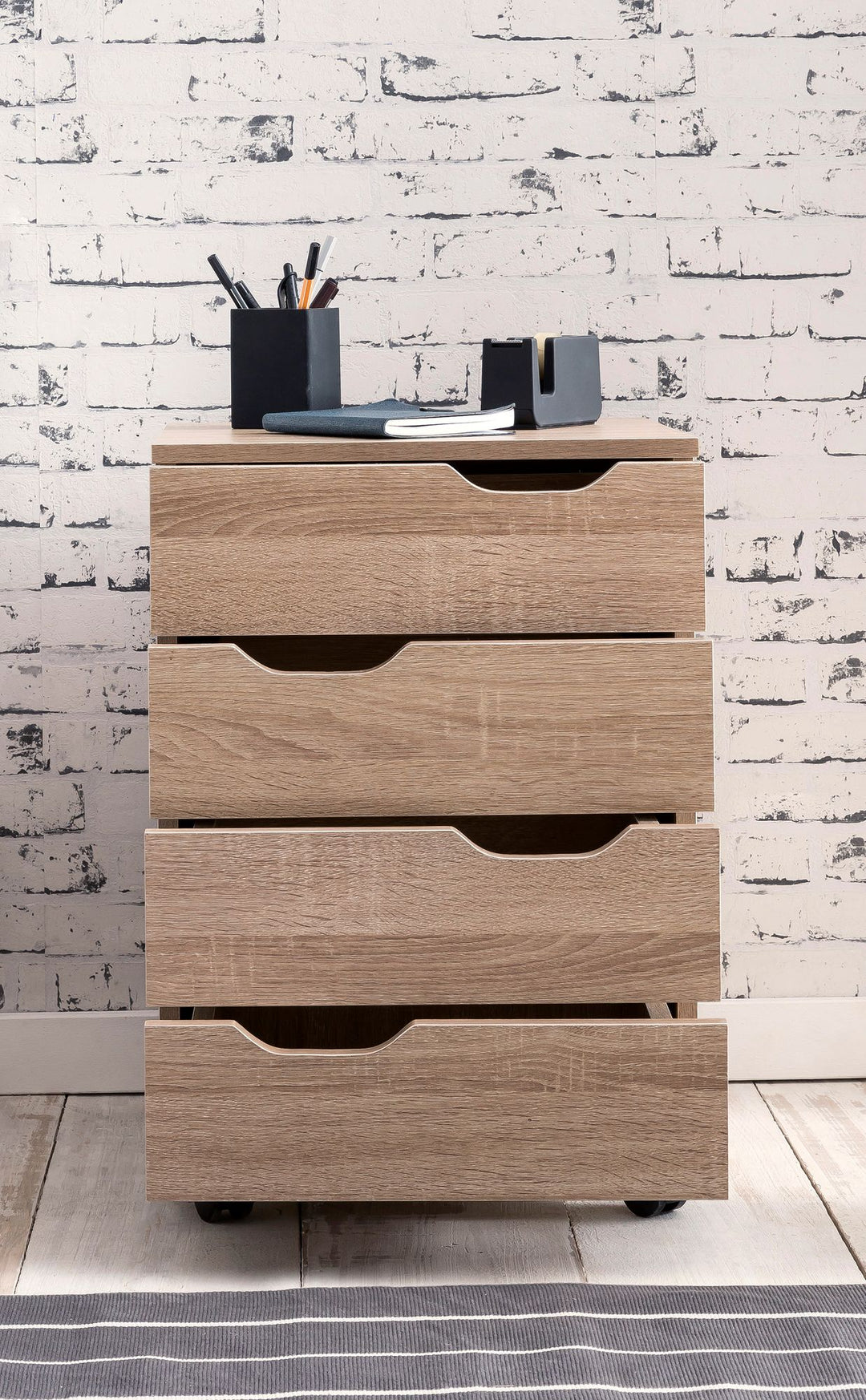 KADIMA DESIGN Stylischer Rollcontainer mit 4 Schubladen und Rollen - Modernes Design für Büroambiente_Beige_#sku_BARWL5.931#