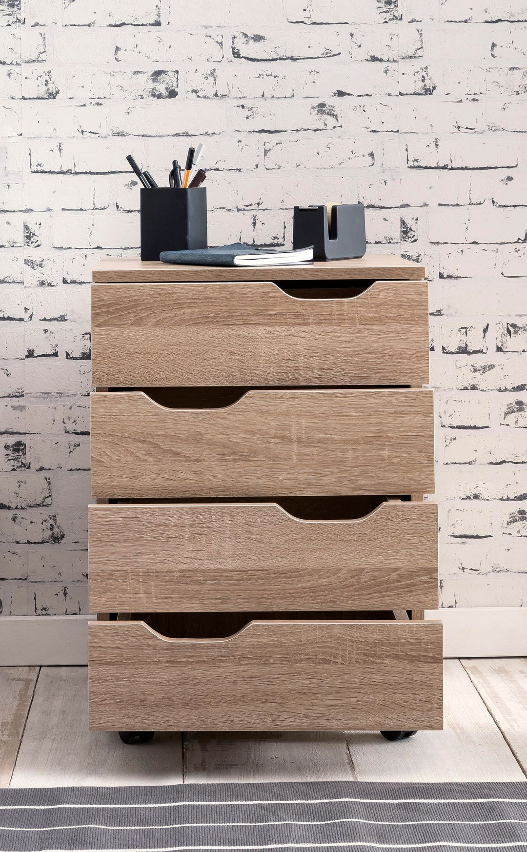 Stylischer Rollcontainer mit 4 Schubladen und Rollen_ Modernes Design für Büroambiente - KADIMA DESIGN_Größe_ 40x40x60 cm_
