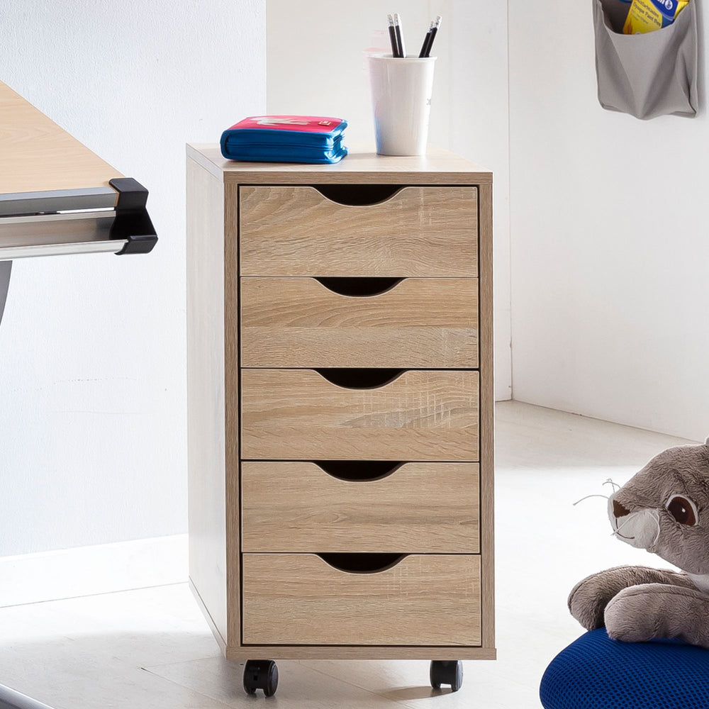 Rollcontainer_ 5 Schubladen_ MDF-Holz_ Büro/Wohnzimmer - Stilvoller Stauraum - KADIMA DESIGN_Größe_ 38x33x64 cm_