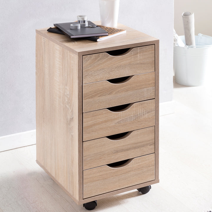 Rollcontainer_ 5 Schubladen_ MDF-Holz_ Büro/Wohnzimmer - Stilvoller Stauraum - KADIMA DESIGN_Größe_ 38x33x64 cm_