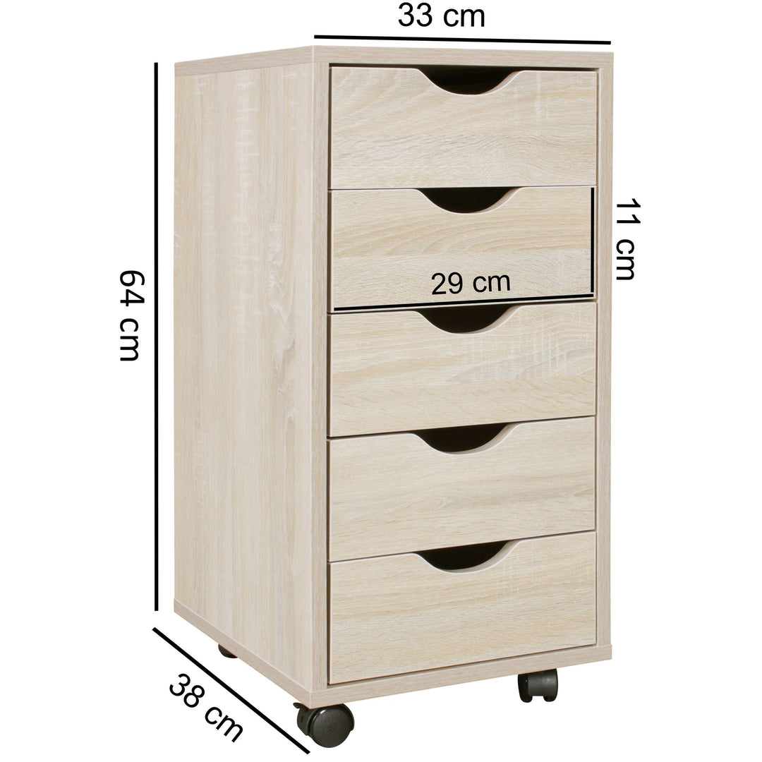 Rollcontainer_ 5 Schubladen_ MDF-Holz_ Büro/Wohnzimmer - Stilvoller Stauraum - KADIMA DESIGN_Größe_ 38x33x64 cm_#sku_BARWL5.174#