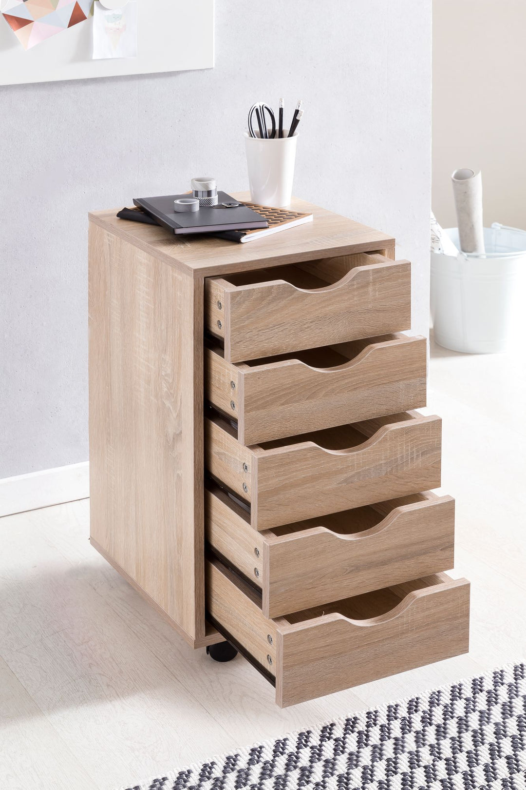Rollcontainer_ 5 Schubladen_ MDF-Holz_ Büro/Wohnzimmer - Stilvoller Stauraum - KADIMA DESIGN_Größe_ 38x33x64 cm_