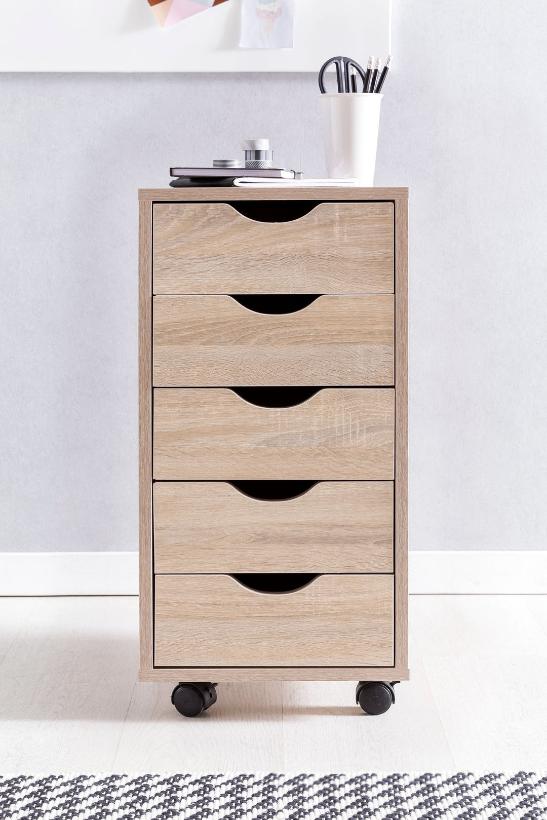KADIMA DESIGN Rollcontainer 5 Schubladen - Stilvoller Stauraum aus MDF-Holz für Büro und Wohnzimmer_Beige_#sku_BARWL5.174#
