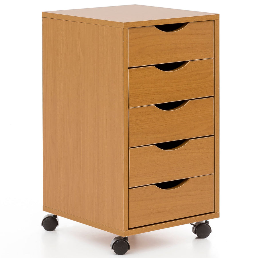 KADIMA DESIGN Rollcontainer Buche - Stilvoller & geräumiger Schreibtisch-Container mit 5 Schubladen für optimale Büroorganisation_Braun_#sku_BARWL5.924#