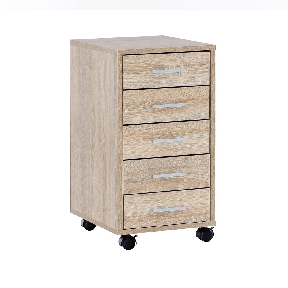 Schubladenschrank ITTER Holz_ 5 Schubladen_ Rollen_ melaminharzbeschichtet - KADIMA DESIGN_Farbe_ Beige_ Größe_ 33x38x63 cm_