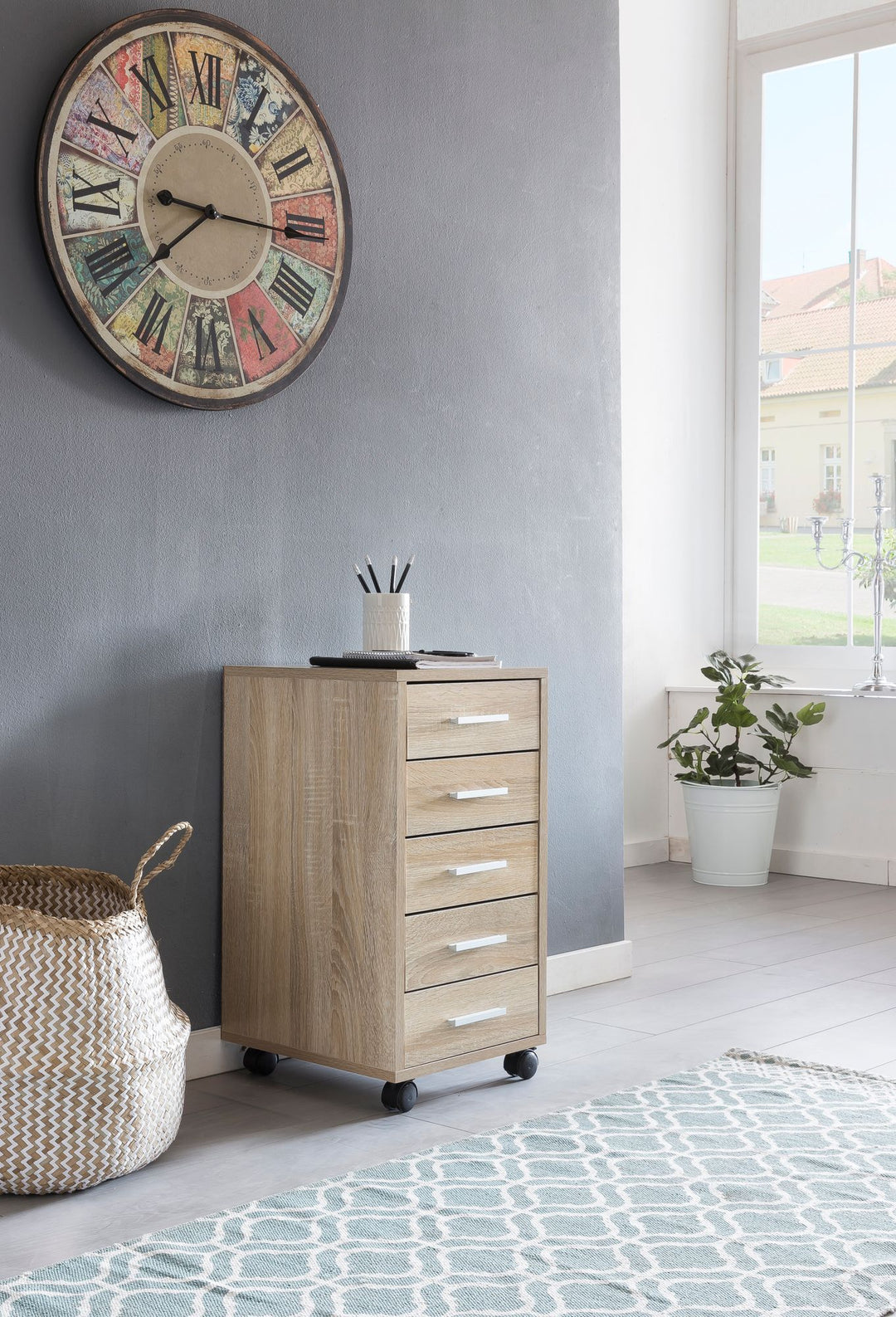 Schubladenschrank ITTER Holz_ 5 Schubladen_ Rollen_ melaminharzbeschichtet - KADIMA DESIGN_Farbe_ Beige_ Größe_ 33x38x63 cm_
