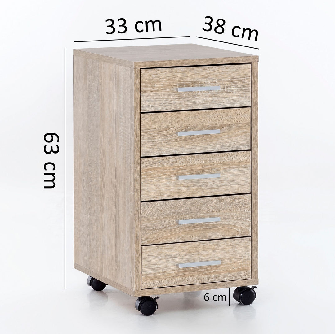 Schubladenschrank ITTER Holz_ 5 Schubladen_ Rollen_ melaminharzbeschichtet - KADIMA DESIGN_Farbe_ Beige_ Größe_ 33x38x63 cm_