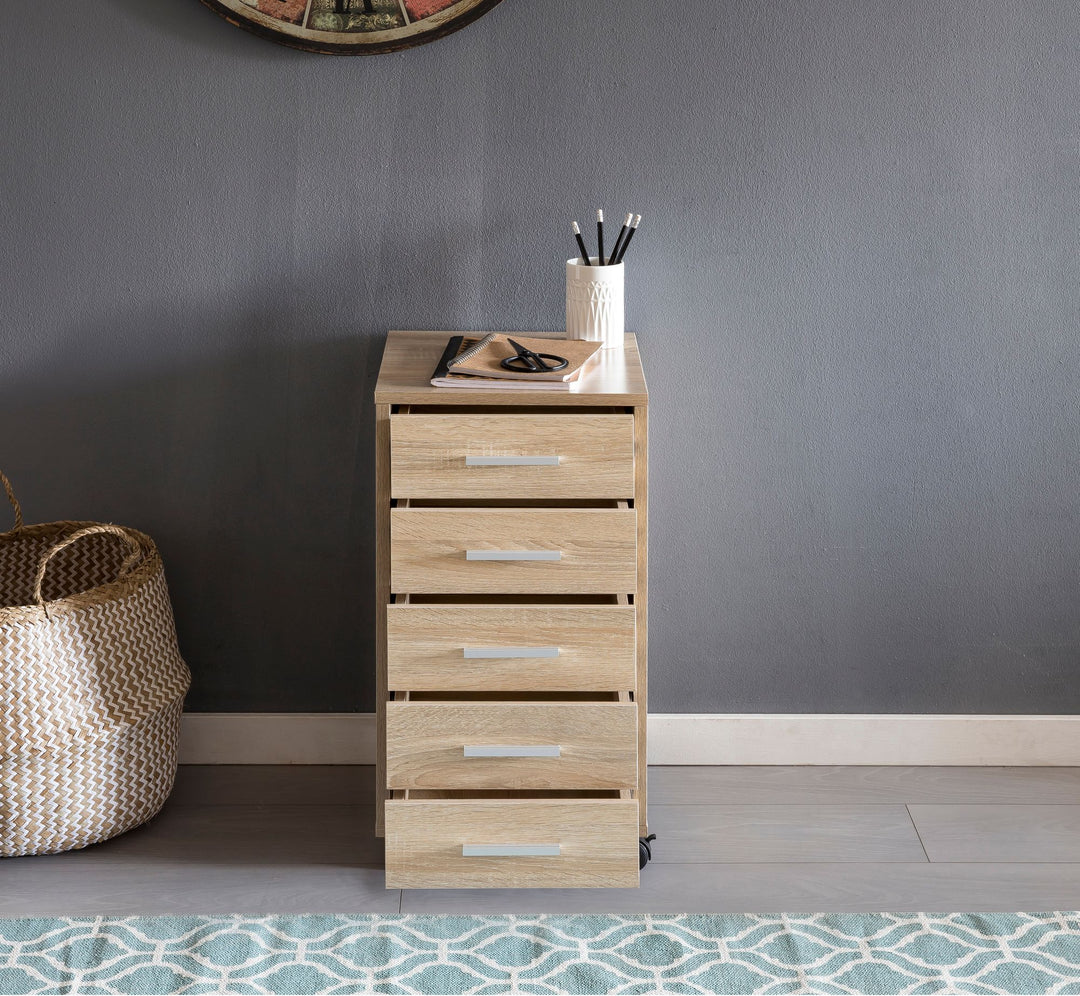 Schubladenschrank ITTER Holz_ 5 Schubladen_ Rollen_ melaminharzbeschichtet - KADIMA DESIGN_Farbe_ Beige_ Größe_ 33x38x63 cm_