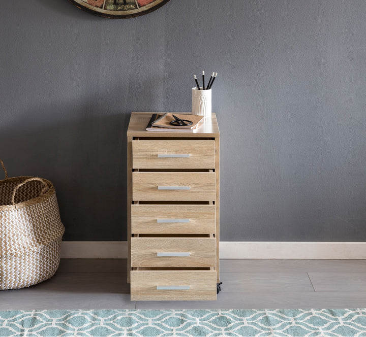 Schubladenschrank ITTER Holz_ 5 Schubladen_ Rollen_ melaminharzbeschichtet - KADIMA DESIGN_Farbe_ Beige_ Größe_ 33x38x63 cm_