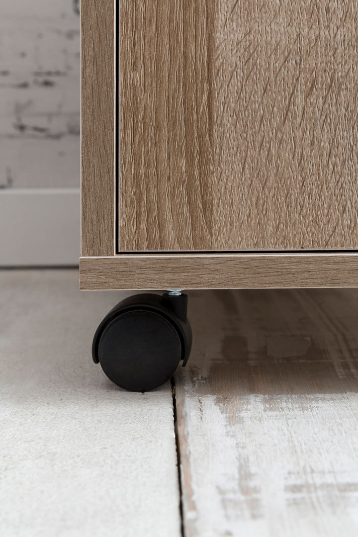 Rollcontainer OSSOLA_ Weiß/Sonoma_ 2 Türfächer_ Ablagefach_ Rollen mit Bremsen_ Melaminharz-Beschichtung_ einfacher Aufbau - KADIMA DESIGN_Farbe_ Beige_ Größe_ 33x38x60 cm_