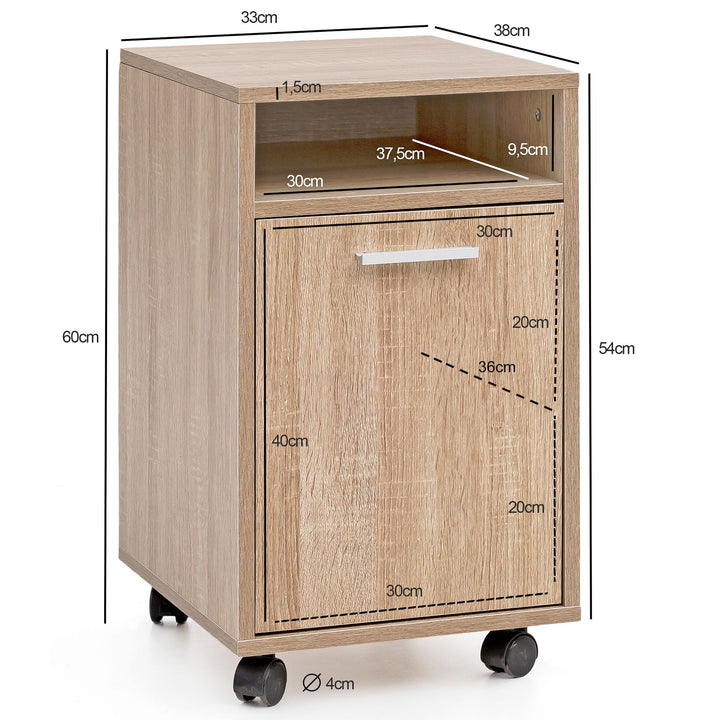 Rollcontainer OSSOLA_ Weiß/Sonoma_ 2 Türfächer_ Ablagefach_ Rollen mit Bremsen_ Melaminharz-Beschichtung_ einfacher Aufbau - KADIMA DESIGN_Farbe_ Beige_ Größe_ 33x38x60 cm_