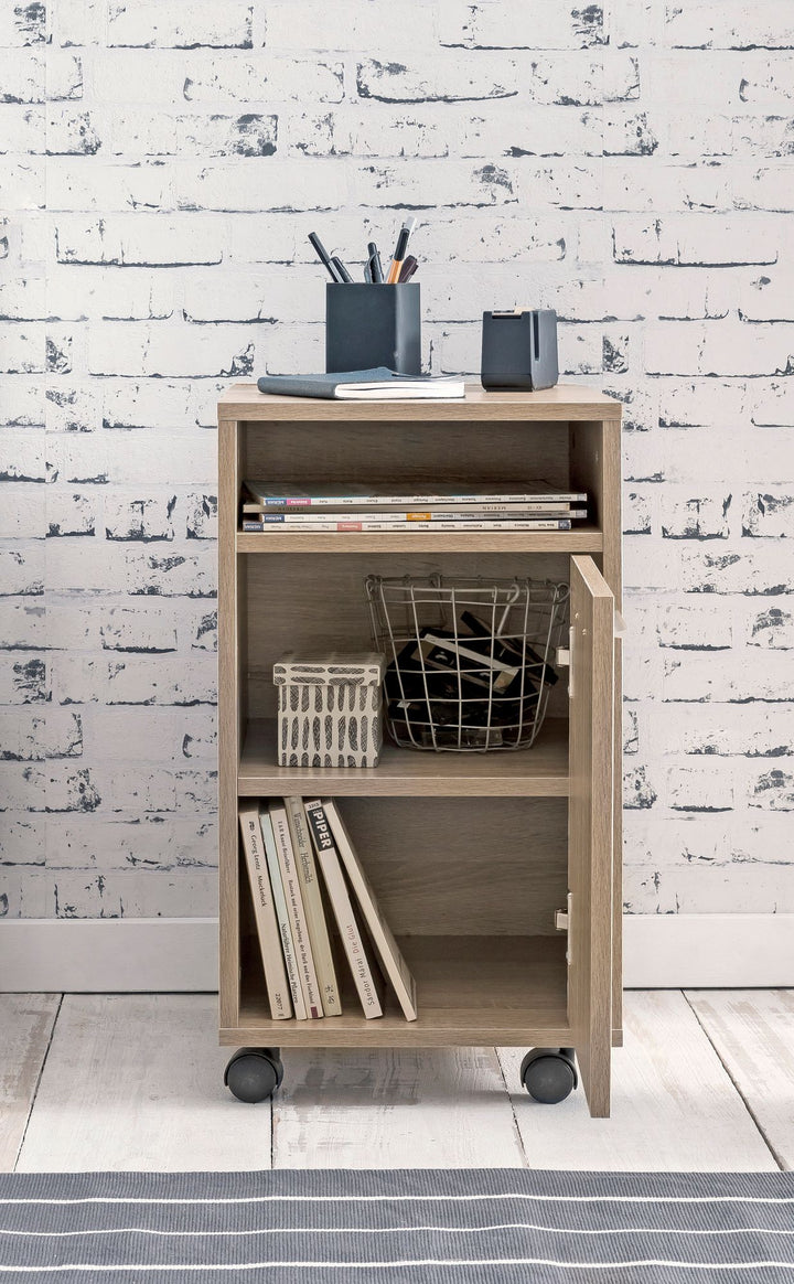 Rollcontainer OSSOLA_ Weiß/Sonoma_ 2 Türfächer_ Ablagefach_ Rollen mit Bremsen_ Melaminharz-Beschichtung_ einfacher Aufbau - KADIMA DESIGN_Farbe_ Beige_ Größe_ 33x38x60 cm_