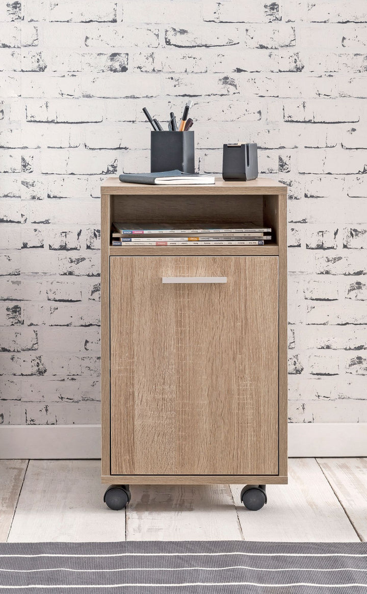Rollcontainer OSSOLA_ Weiß/Sonoma_ 2 Türfächer_ Ablagefach_ Rollen mit Bremsen_ Melaminharz-Beschichtung_ einfacher Aufbau - KADIMA DESIGN_Farbe_ Beige_ Größe_ 33x38x60 cm_