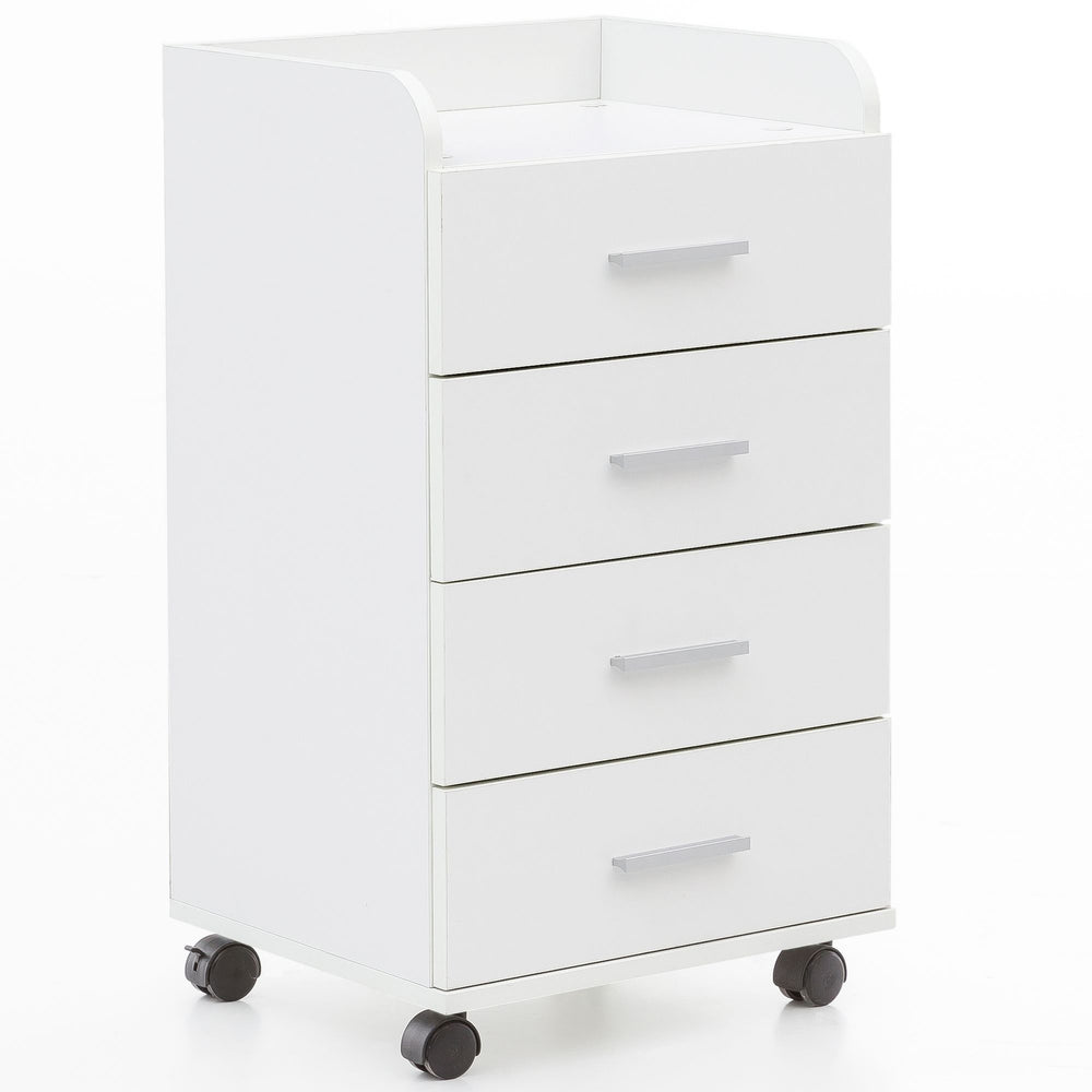 Rollcontainer ISONZO_ 4 Schubladen_ Ablagefläche_ Rollen_ Melaminharz-Beschichtung_ flexibel und mobil - KADIMA DESIGN_Farbe_ Weiß_ Größe_ 40x33x71 cm_