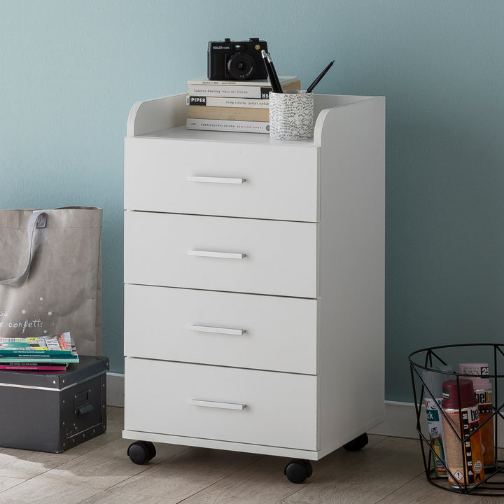Rollcontainer ISONZO_ 4 Schubladen_ Ablagefläche_ Rollen_ Melaminharz-Beschichtung_ flexibel und mobil - KADIMA DESIGN_Farbe_ Weiß_ Größe_ 40x33x71 cm_