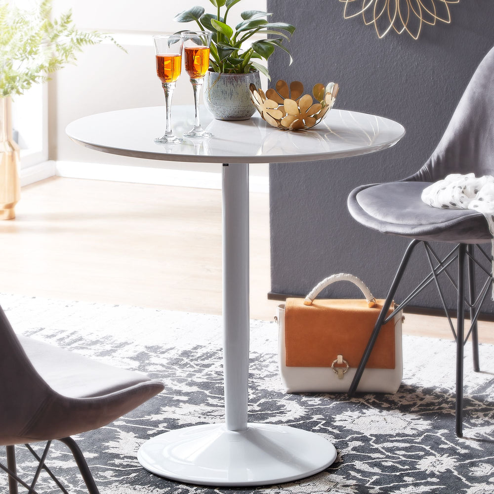 Moderner Hochglanz Esstisch für 2 Personen_ Trompetenförmiges Standbein_ Weiß_ 75x75x74 cm - KADIMA DESIGN_Größe_ 75x75x74 cm_