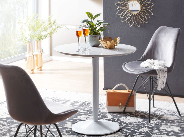 Moderner Hochglanz Esstisch für 2 Personen_ Trompetenförmiges Standbein_ Weiß_ 75x75x74 cm - KADIMA DESIGN_Größe_ 75x75x74 cm_