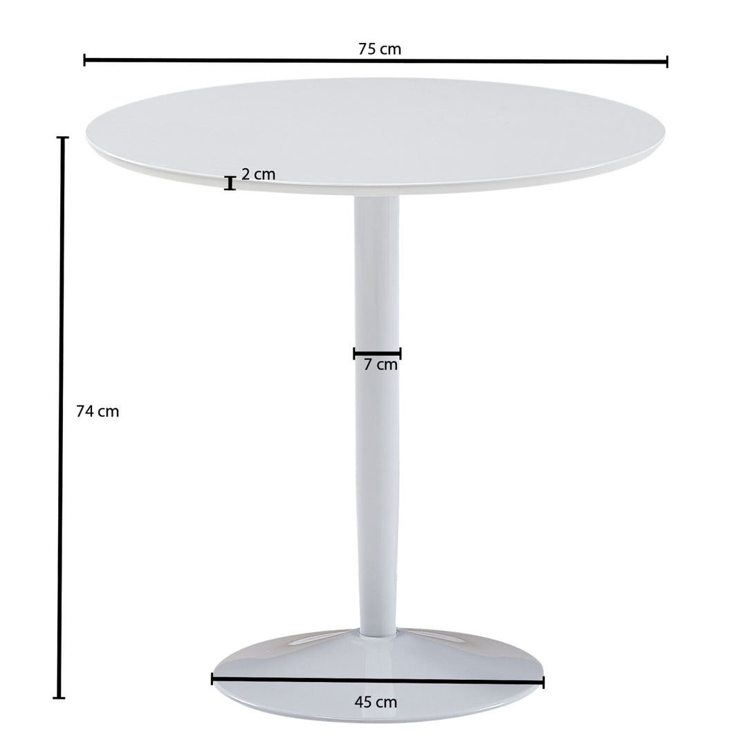 Moderner Hochglanz Esstisch für 2 Personen_ Trompetenförmiges Standbein_ Weiß_ 75x75x74 cm - KADIMA DESIGN_Größe_ 75x75x74 cm_