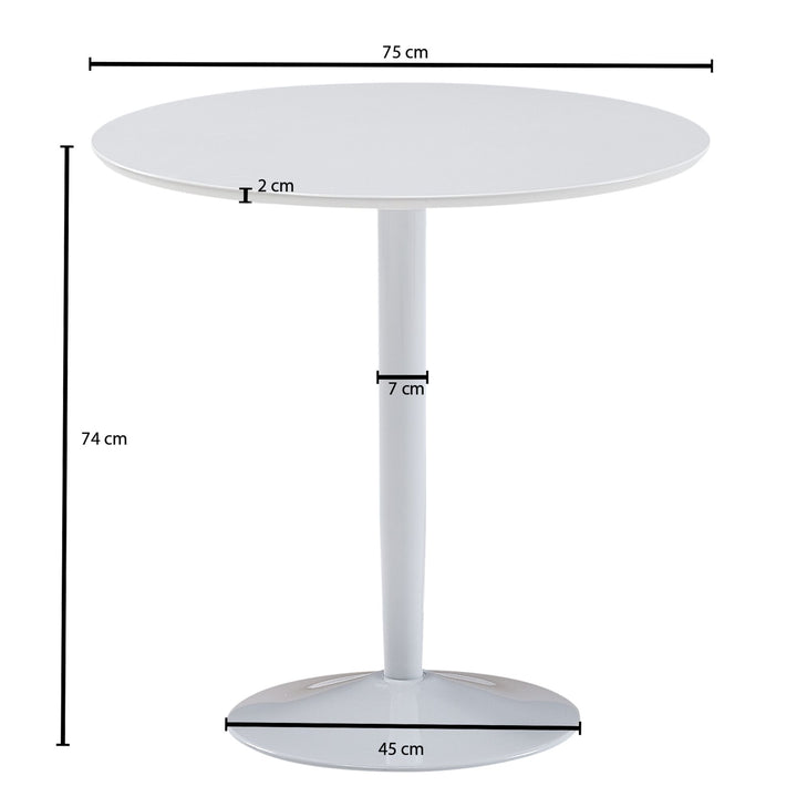 Moderner Hochglanz Esstisch für 2 Personen_ Trompetenförmiges Standbein_ Weiß_ 75x75x74 cm - KADIMA DESIGN_Größe_ 75x75x74 cm_