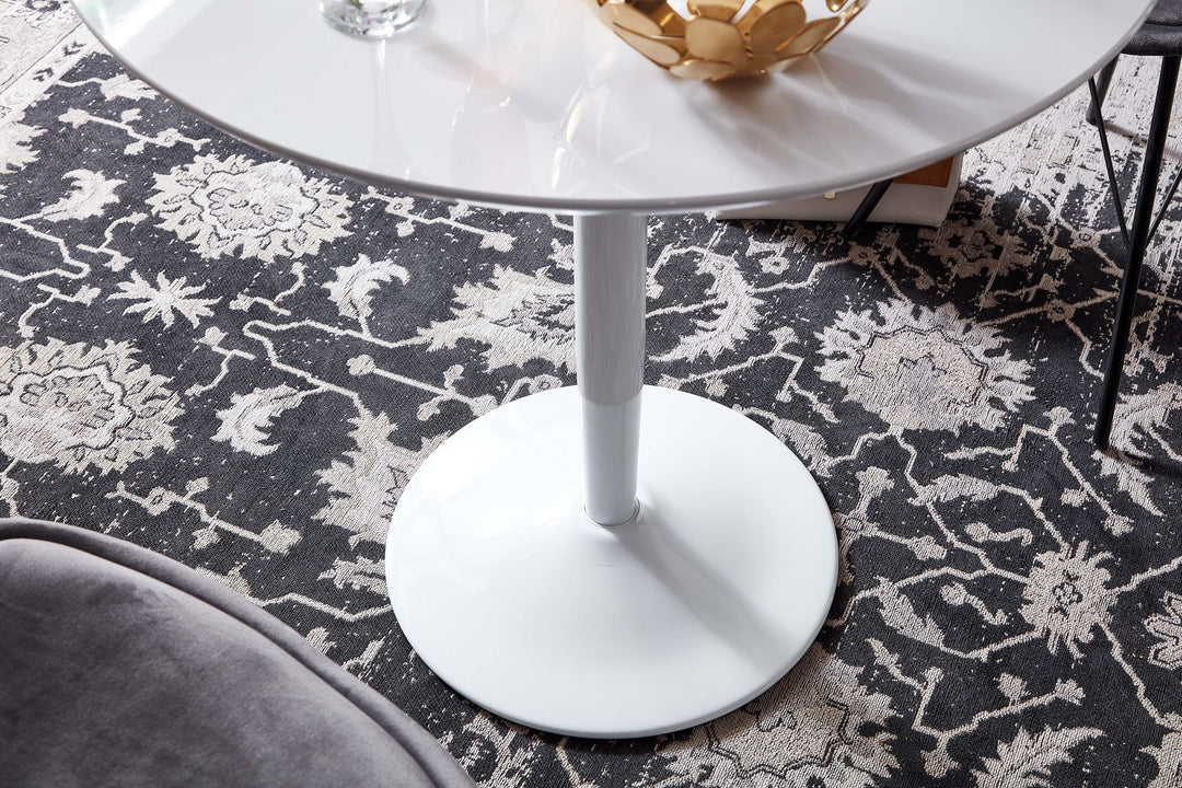 Moderner Hochglanz Esstisch für 2 Personen_ Trompetenförmiges Standbein_ Weiß_ 75x75x74 cm - KADIMA DESIGN_Größe_ 75x75x74 cm_