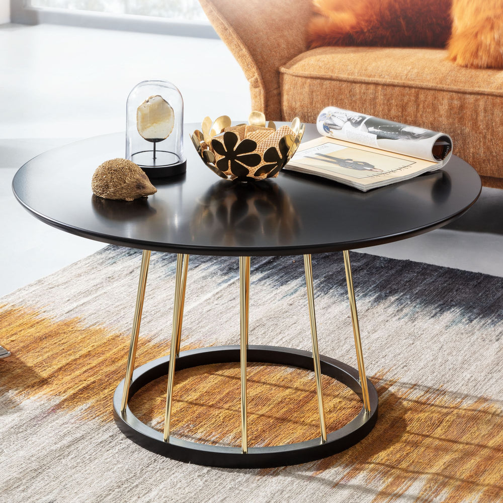Couchtisch_ Eleganter Schwarzer und Goldener Wohnzimmertisch_ Robuste Metallstruktur_ Große Ablagefläche - KADIMA DESIGN_Größe_ 80x80x42 cm_