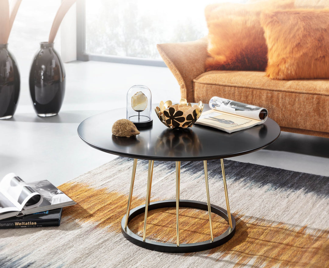 Couchtisch_ Eleganter Schwarzer und Goldener Wohnzimmertisch_ Robuste Metallstruktur_ Große Ablagefläche - KADIMA DESIGN_Größe_ 80x80x42 cm_