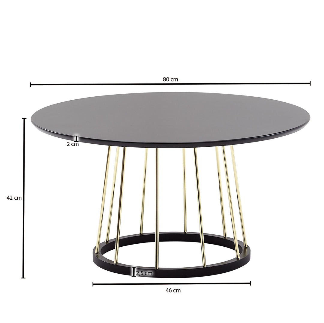 Couchtisch_ Eleganter Schwarzer und Goldener Wohnzimmertisch_ Robuste Metallstruktur_ Große Ablagefläche - KADIMA DESIGN_Größe_ 80x80x42 cm_